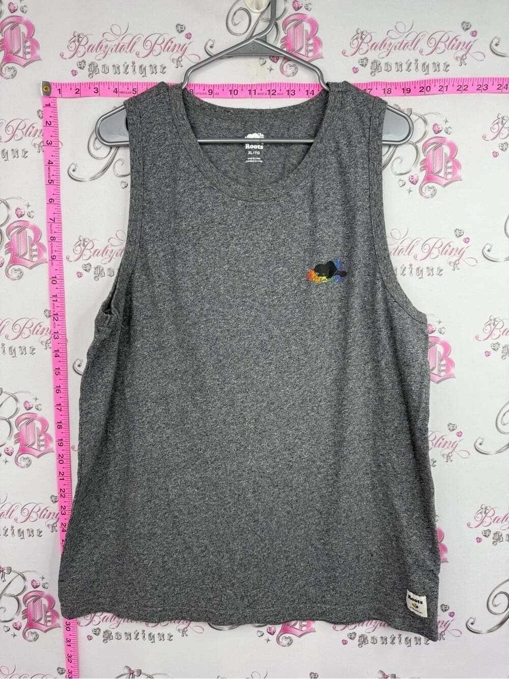 Roots tank it’s all love Grey Sleeveless Tank with Small Multicolor Logo
